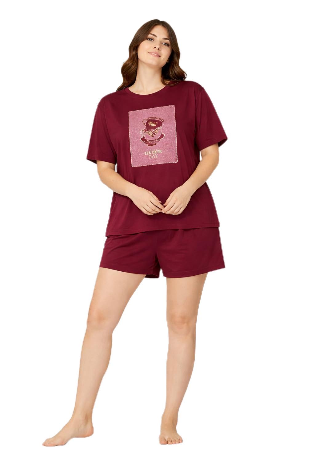 Women's Cotton Printed Night Suit Set of Top & Shorts Pajama Set