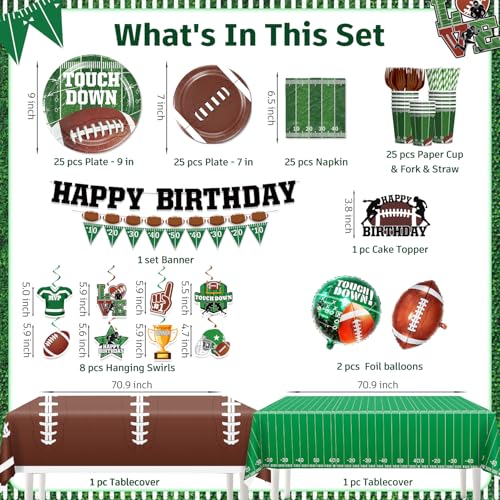166pcs Football Birthday Party Decorations, Football Party Decorations Include Tableware Kit, Banner, Balloon, Tablecloth, Cake Topper, for Birthday Party and Football Tailgate Decorations, Serve 25 - Image 4