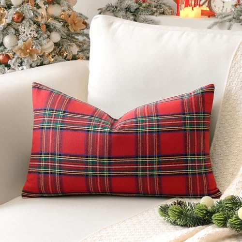 Sungeek 1 Stück Weihnachten Schottisches Karo Kissenbezug, Plaid...