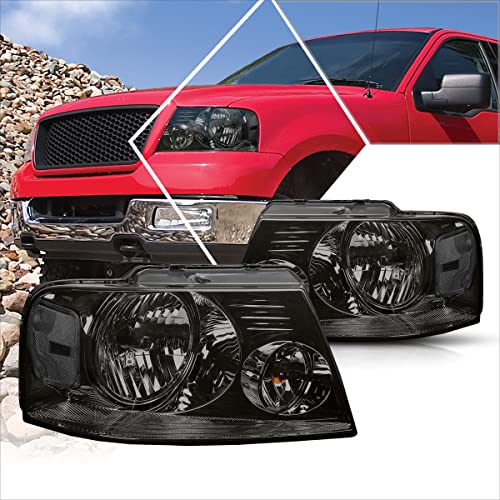 PM PERFORMOTOR 2Pcs Replacement Headlights Assembly Compatible with F150 04-08/Mark LT 06-08,Smoked Lens/Clear Corner