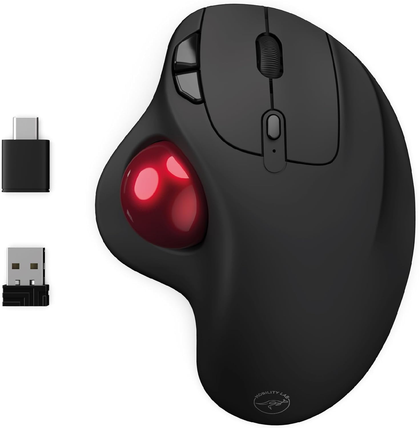 Mobility Lab Souris Trackball Ergonomique sans Fil - Confort Maximal, Réduit Fatigue - Double Connexion USB/USB-C, Boutons Rapides - Compatible PC, Mac, Gaming, Bureautique