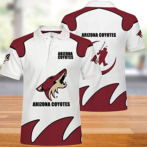 JKAINI Hombres Camisa De Polo -NHL Arizona Coyotes 3D Informal Camiseta De Manga Corta Capucha Tops A-M