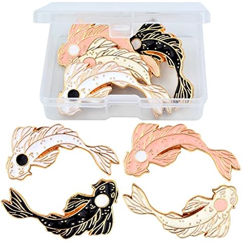 4 Pieces Enamel Lapel Brooches Pins Fish Shaped Brooch Cute Lovely Cartoon Badge Pins with a Box for DIY Clothes Bags Jackets Hat Crafts Decorations Jewelry Accessories, 4 Colors Cover