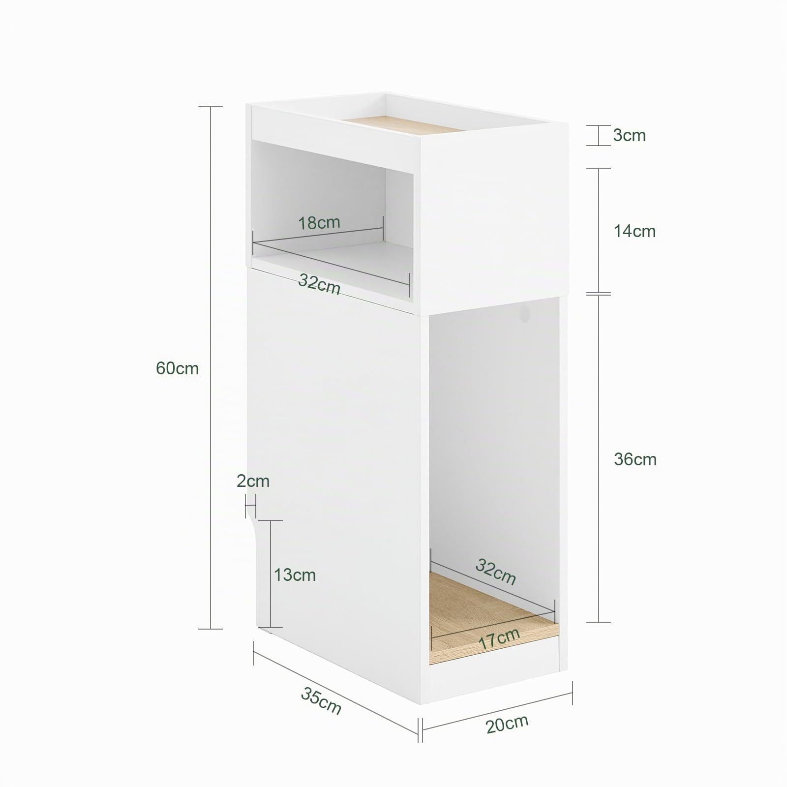 SoBuy Set de 2 mesas auxiliares estrechas con cajón, 20x35x60cm salón | Mesita de noche compacta con almacenamiento, diseño ahorraespacio para dormitorio y sofá, blanco, FBT171-WNx2