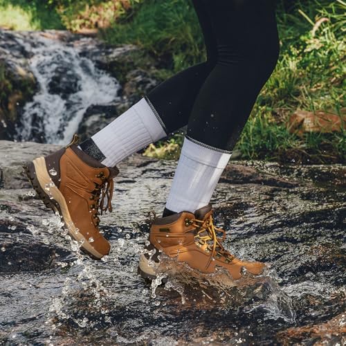 Image of CC-Los Women's Waterproof Hiking Boots - Lightweight Slip Resistant Outdoor Trekking Ankle-High