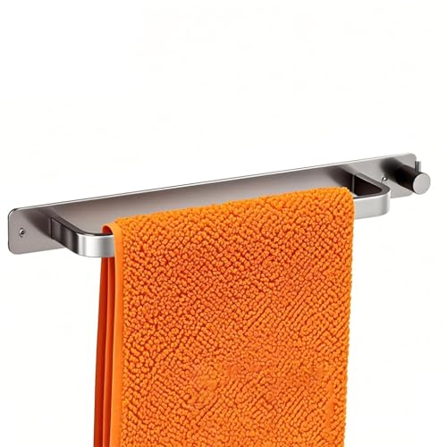 Toallero de mano de aluminio de 16 pulgadas y barra de toalla, toallero de baño montado en gris plateado, colgador de toallas montado en la pared para cocina, baño, hotel (incluye accesorios de