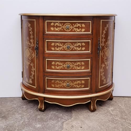 PA-DABAOO Armario De Joyería De Estilo Europeo, Gabinete De Joyería Antiguo con 4 Cajones De Madera Maciza, Gabinete De Entrada Semicircular, Muebles Decorativos Multifuncionales De Lujo