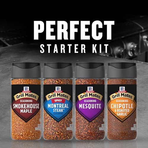 McCormick Grill Mates Unique Blends Grilling Variety Pack (Chipotle & Roasted Garlic, Mesquite, Spicy Montreal Steak, Smokehouse Maple), 4 Count