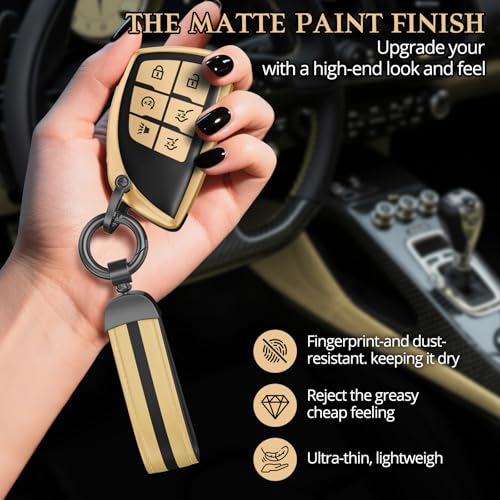 Image of For Chevy /GMC Key Fob Cover Accessories, Matte TPU Material, With a Cute Leather Keychain, for Silverado Sierra Tahoe Suburban Equinox Traverse Yukon Denali Terrain Acadia