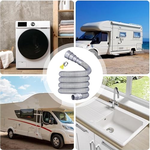Beiyan 5M Zusammenklappbares Abwasserschlauch Wohnwagen mit Verstellbarem Adapter, Ablaufschlauch Waschmaschine für Wohnmobil, Anhänger und Wohnmobil Anhänger, auslaufsicher, platzsparendes Design