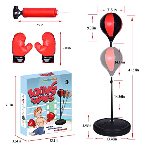 Fun Little Toys Punching Bag For Kids With Boxing Gloves, Ages 3-12 Years Old - Kids Boxing Set With Stand, Adjustable Height Stand, Toys Gift For Boys Girls Children Home Gym Boxing Equipment #TOP3
