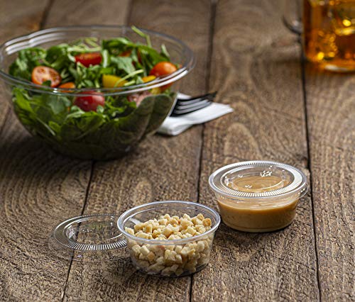 Image of Clear Disposable Plastic Portion Cups With Lids (100 Sets - 3.25 Oz) - Disposable Condiment Cups, Thanksgiving Sauce /Dip /Dressing Cups, Souffle Cups & Jello Shot Cups With Lids