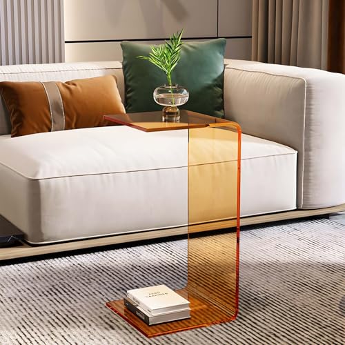Mesa auxiliar de acrílico, mesa auxiliar en forma de C para sofá, mesita de noche pequeña, taburete transparente para sala de estar y dormitorio