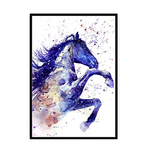 Image of PAINTINGMANTRA Canvas Painting Wall Painting Watercolor Running Horse Decorative Luxury Paintings with Frame for Home Decoration, Living Room, Bedroom and Office Decor (Blue, 22 X 34 Inches)