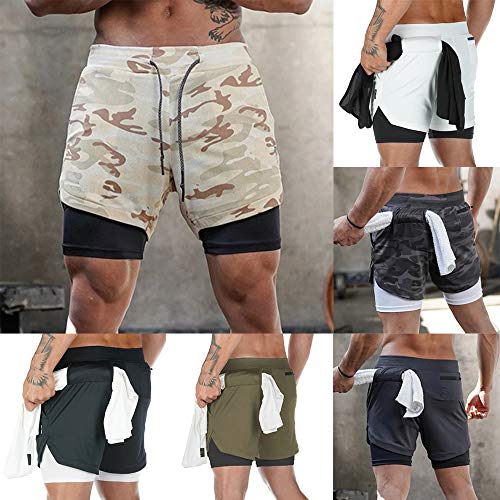 Detalhes de bolsos Benkeg – shorts esportivos masculinos com duas camadas e bolsos para toalha, cord