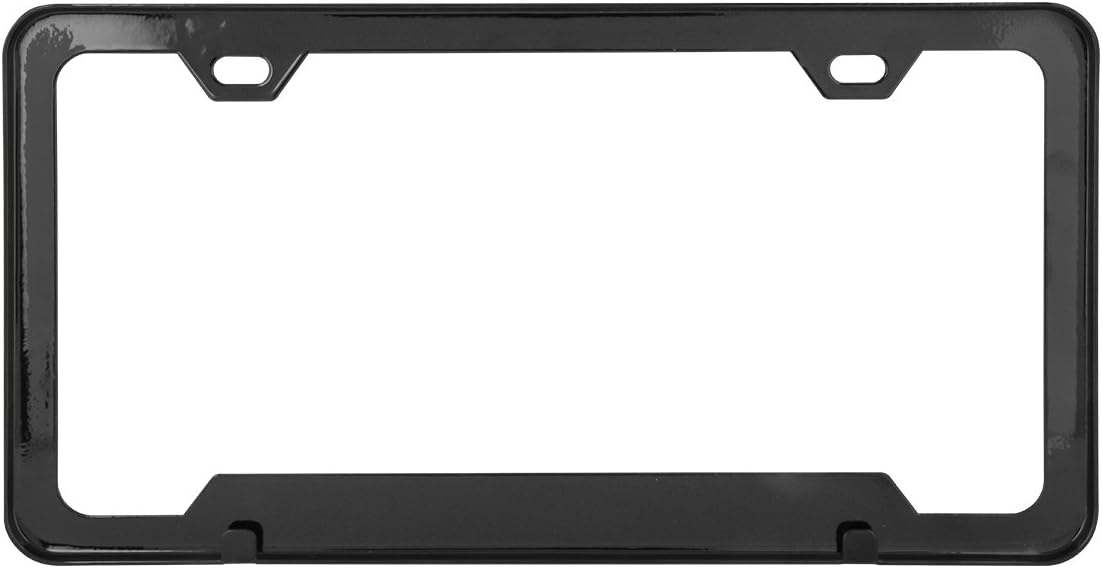 Grand General 60411 Black Semi-Gloss Powder Coated License Plate Frame with 2 Holes and Bottom Center Raised