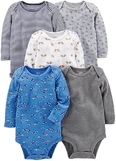Simple Joys by Carter's Baby Boys 5-Pack Long-Sleeve Bodysuit, Blue/Grey, Newborn