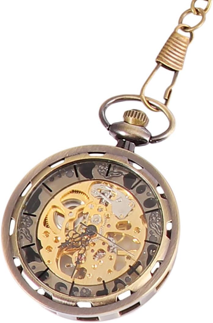 Vintage and Watch Design Pocket Mechanical with Hollow-Out Alloy Material, Wearable on Decoration, Classic Wheel Style Manual Pocket Watch Color Neck, Gift Clothes