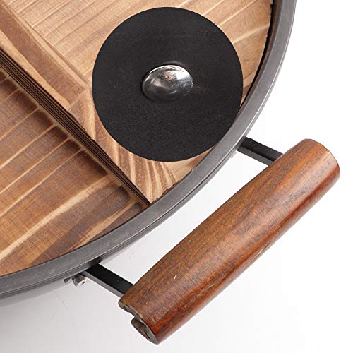 Wok de hierro fundido sin recubrimiento con tapa de madera miniatura 5