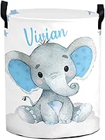 Vista 1 de Custom Cute Baby Elephant Laundry Hamper Personalized Laundry Basket with Name Storage Basket with Handle for Bathroom Living Room Bedroom