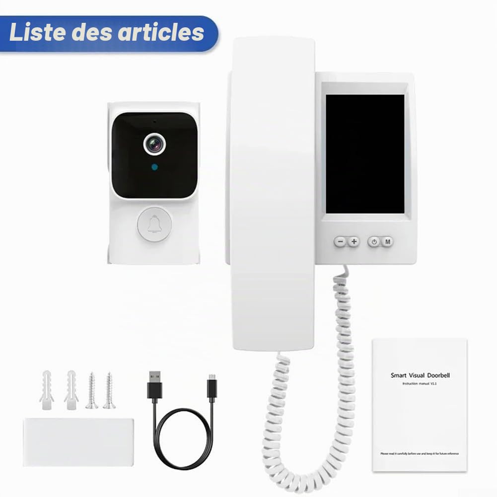 Eawfgtuw Z Interphone vidéo sans fil avec 3,5 pouces HD IPS, bidirectionnel, infrarouge, pas de WiFi nécessaire, système d'entrée de porte pour la sécurité de la maison, blanc