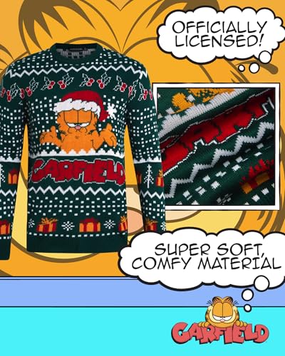 Nickelodeon Garfield Mens Ugly Christmas Sweater Long Sleeve Sweatshirt | Vibrant Garfield Graphics, Festive Holiday Soft Ugly Sweater, Ribbed Crewneck Cuffs &Amp; Hem 2 Nickelodeon Garfield Mens Ugly Christmas Sweater Long Sleeve Sweatshirt | Vibrant Garfield Graphics, Festive Holiday Soft Ugly Sweater, Ribbed Crewneck Cuffs &Amp; Hem - Image 3