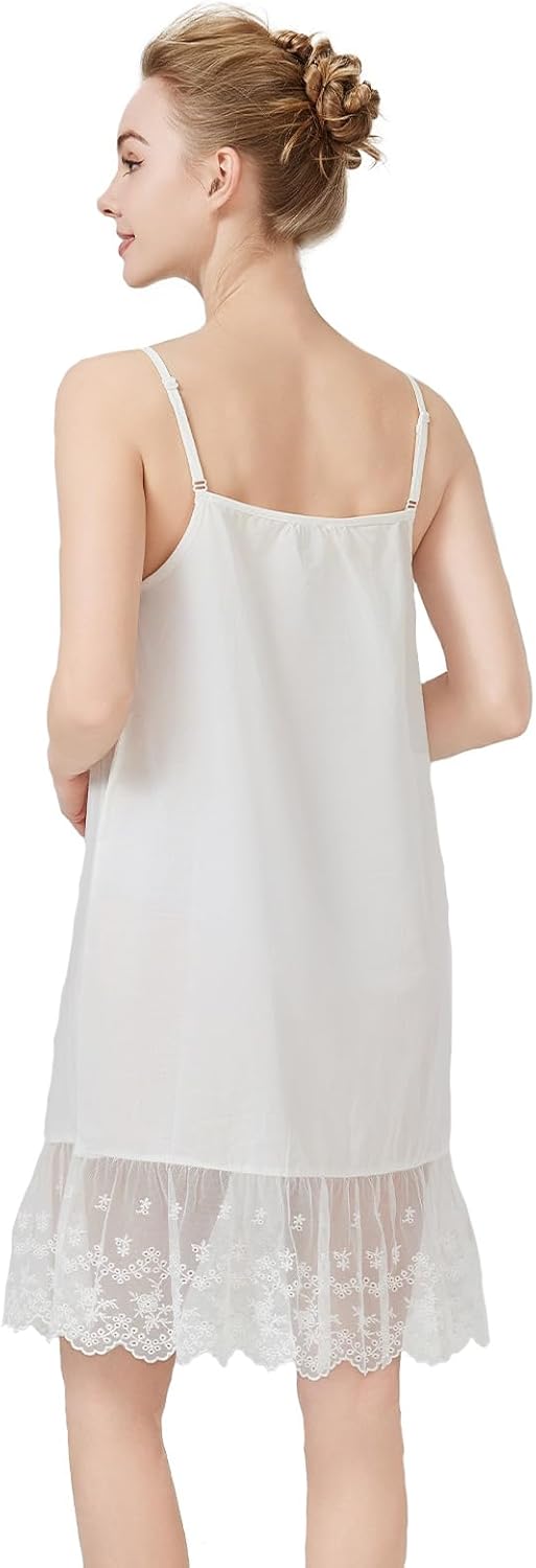 BEAUTELICATE Full Slip 100% Cotton Petticoat Vintage 1920s Dress Extender with Embroidered Lace - Image 4