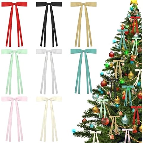 8Pcs Bows for Christmas Tree, Christmas Wreath Vintage Bow 6 x 9 Inches, Christmas Gifts Ribbon Bows for Tree Cover