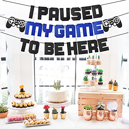 Video Game Party Supplies I Paused My Game To Be Here Banner, Blue Gaming Birthday Party Decorations For Boys, Glitter Game Theme Backdrop Sign Decor #TOP6