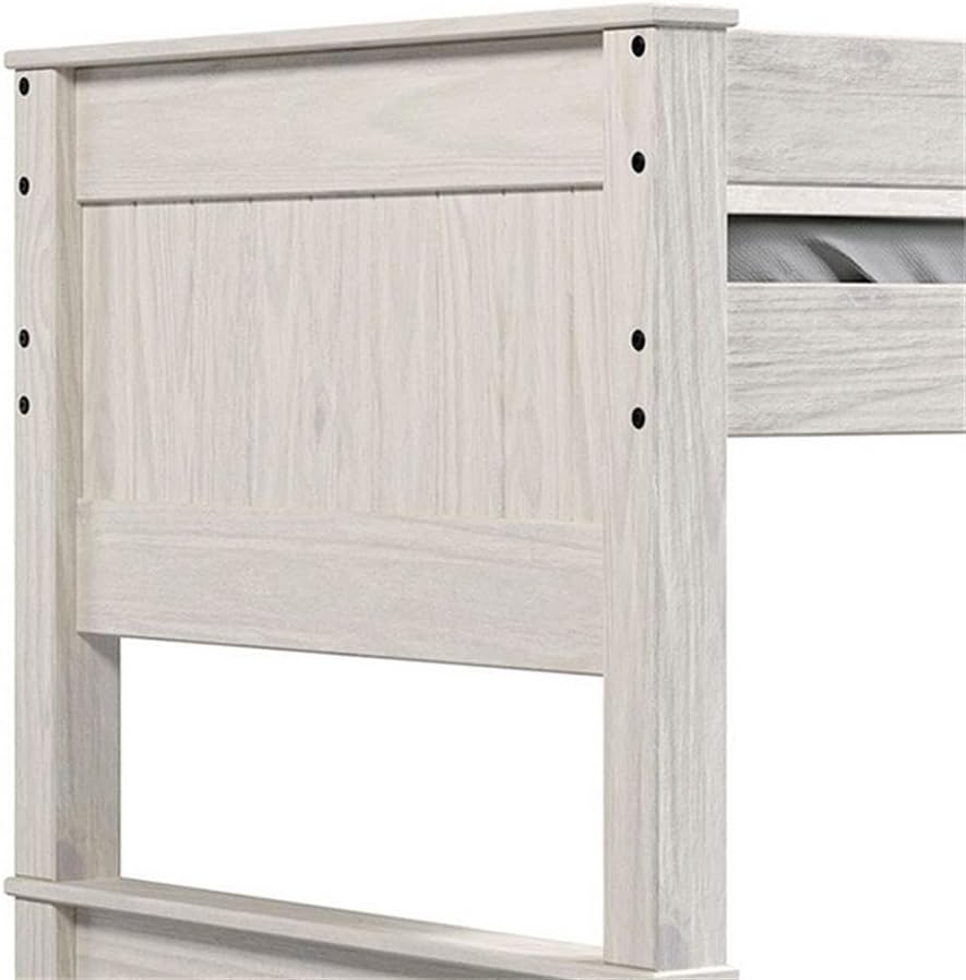 Pemberly Row Twin Over Twin Bunk Bed, Solid Brazilian Pine Wood, White Finish, Headboard and Footboard Ladder, Splits Into 2 Separate Beds, Fits Up to 9-Inch Mattress, Space-Saving Kids Bedroom