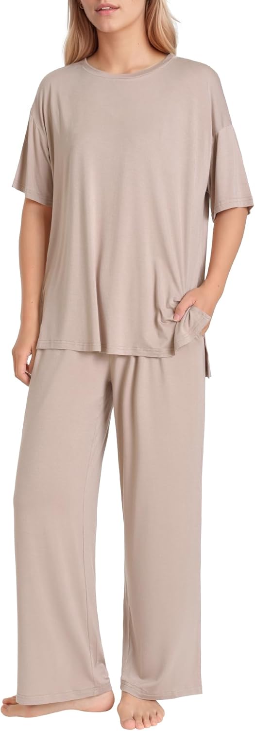 Women's Petite Oversized Lounge Set Petite Length Wide Leg Pants