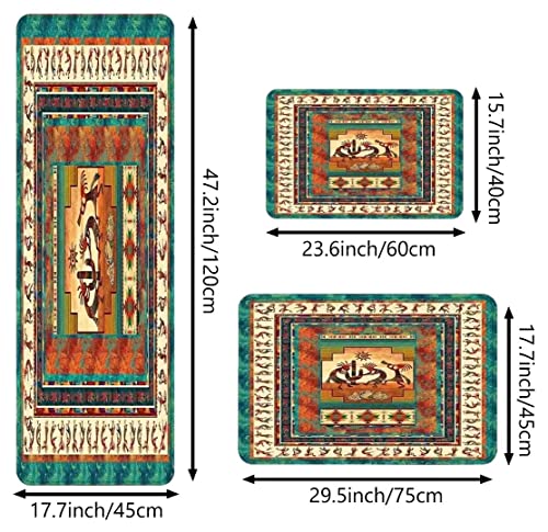 Rustic Southwestern Kitchen Rug Sets 3 Piece Southwest Kokopelli Native American Indian Runner Rugs Washable Vintage Farmhouse Cushioned Doormat Anti Fatigue Non-Slip Bedroom Floor Mats Area Carpet #TOP3