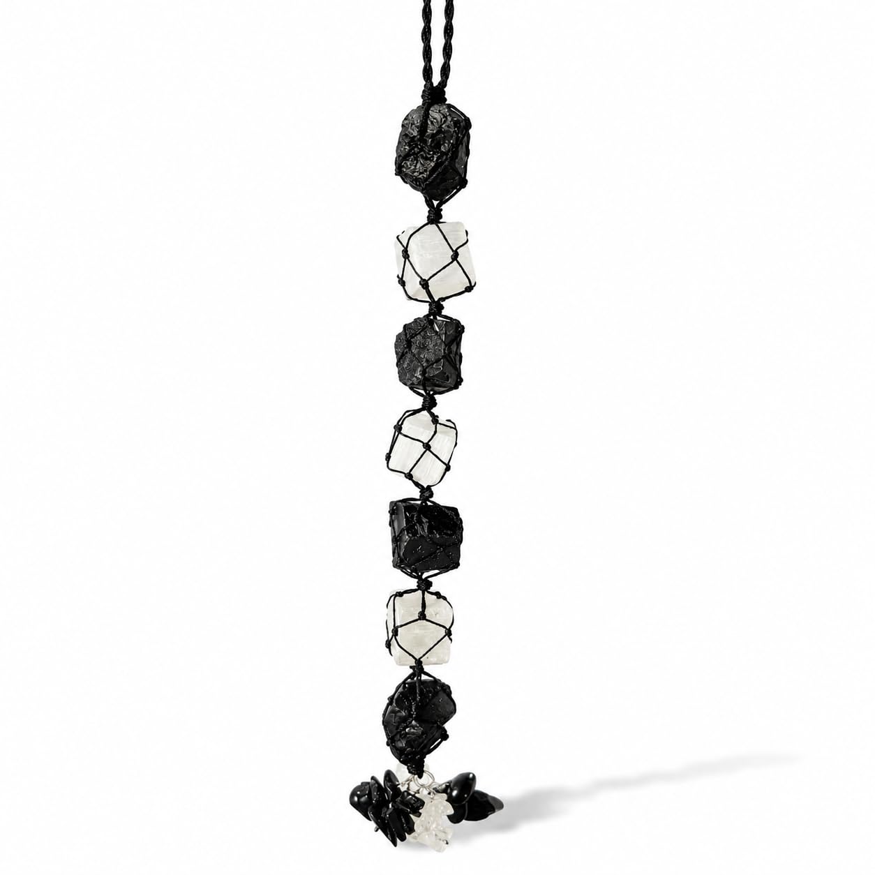 Black Tourmaline & Selenite Crystal Hanging Ornament, Natural Healing Crystal Window Hanging for Car Home Office, Reiki Protection Feng Shui Wall Decor, Spiritual Crystal Gift for Positive Energy
