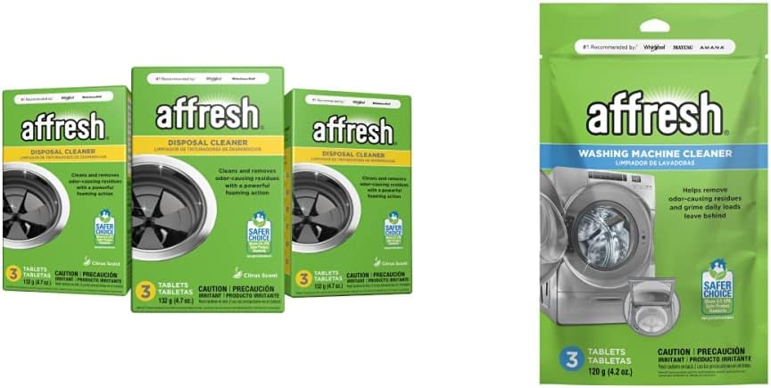 Affresh Garbage Disposal Cleaner, Removes Odor-Causing Residues, 9 Tablets [3 Pack] & Washing Machine Cleaner, Cleans Front Load and Top Load Washers, Including HE, 3 Tablets