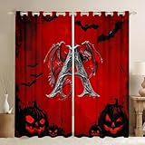 Gothic Dragon Blackout Curtains for Living Room | Halloween Bats Pumpkin Window Curtains 2 panel Sets 38
