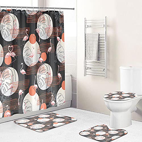 ZDDWLDL 4-Teilig Duschvorhang Set Mit Rutschfesten Teppichen Toilettendeckel Und Badematte Wasserdicht Farbfest Schimmel… – Bild 3