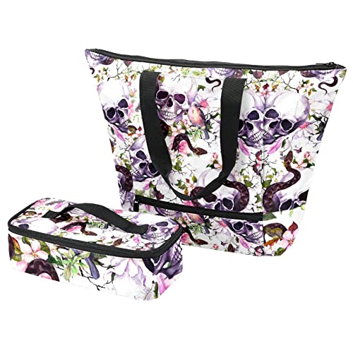 Sac fourre-tout motif oiseaux multicolore avec lunch box isolante