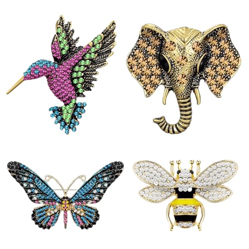 Image of 4 Pcs Vintage Crystal Brooch Set for Women - Elegant Rhinestone Pins for Coats, Dresses, Scarves - Retro Brooch Jewelry for Girls & Women