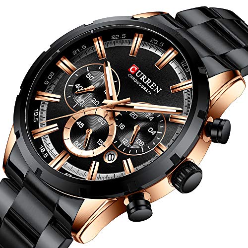 Relógio Masculino Curren 8355 BRG Pulseira em Aço Inoxidável - Preto e Dourado