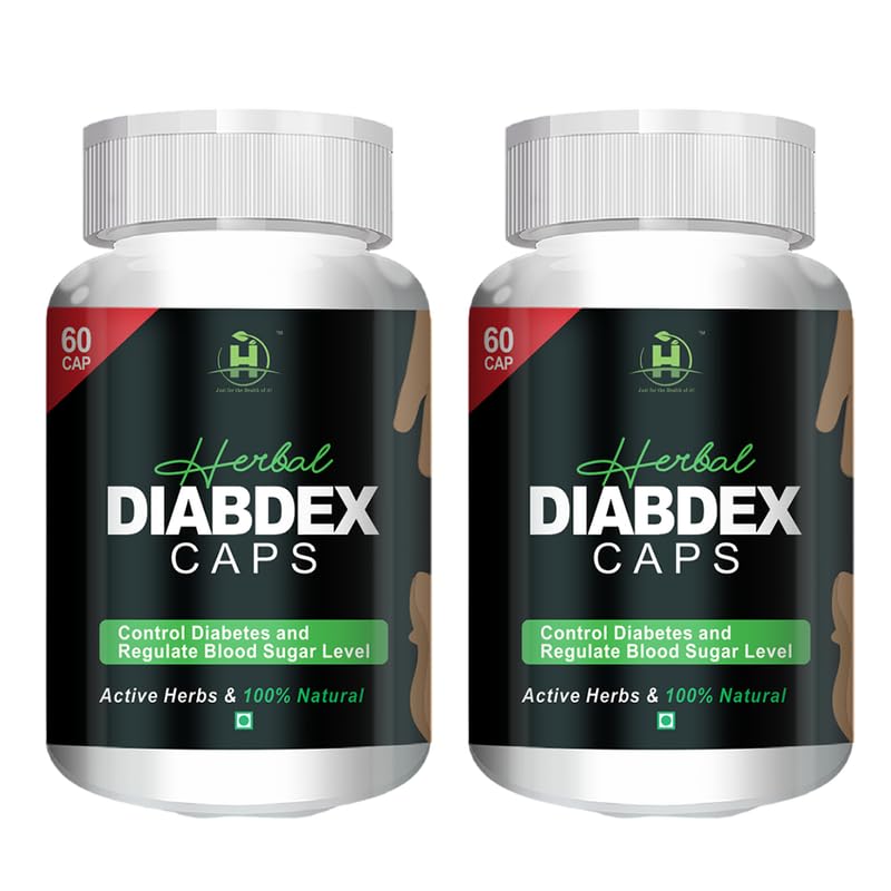 Healthy Nutrition – Just for the Health of it Herbal Diabdex Diabetes 60 Veg Capsule Ayurvedic Blood Sugar Supplement Support Insulin production-Pack Of 2