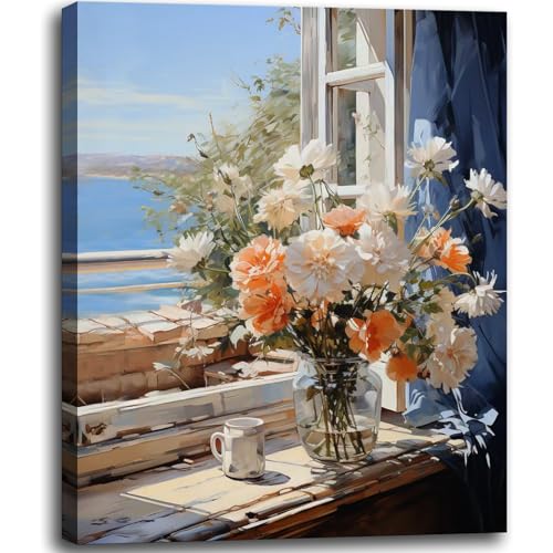 Beach Flowers Bathroom Wall Art Ocean Theme Wall Decor Windowsill