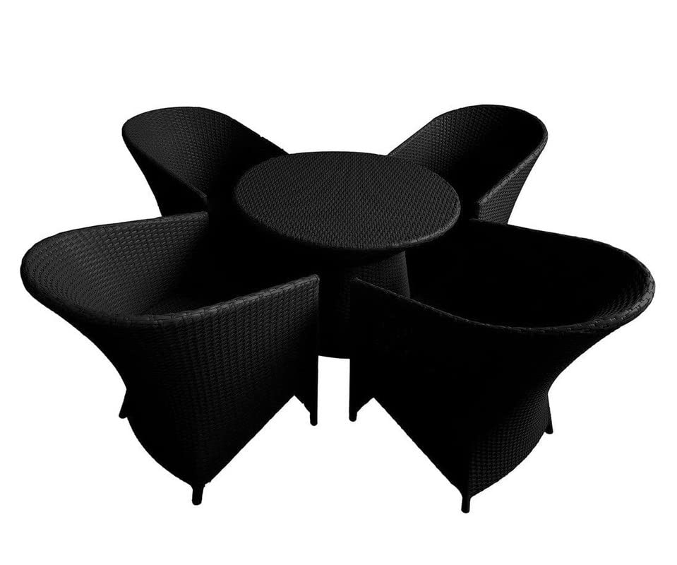Image of Artic Fashion D-15 Chairs Table Set 4+1 Wicker Patio Furniture Sets 4 Chair and 1 Table for Garden Balcony Bedroom Powder Coated Frame Uv Protected Wicker (Black-3)