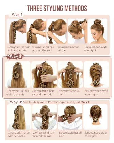 Image of BONNET QUEEN Heatless Hair Curler Satin Hair Curler Heatless Curls Women Hair Rollers No Heat Overnight Curls Large Curler, Leopard