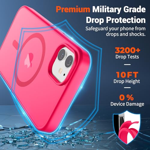 Image of SUPFINE Magnetic for iPhone 12 Mini Case & iPhone 13 Mini Case (Compatible with MagSafe) (Military Grade Drop Protection) Slim Translucent Matte Shockproof Phone Cover,Hot Pink