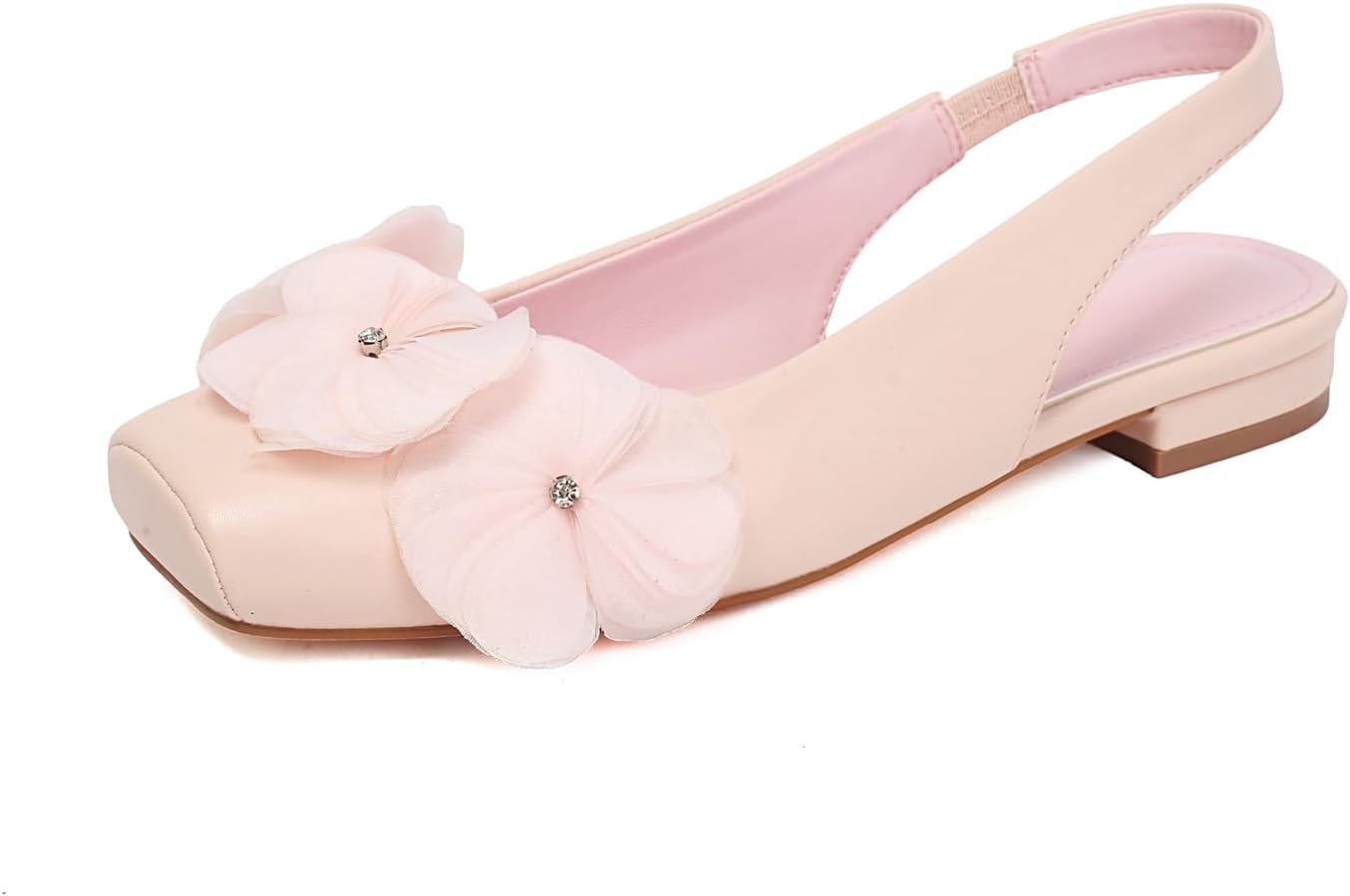 Women's flat sandals Square-toe floral ballet flats Open-back Mary Jane shoes