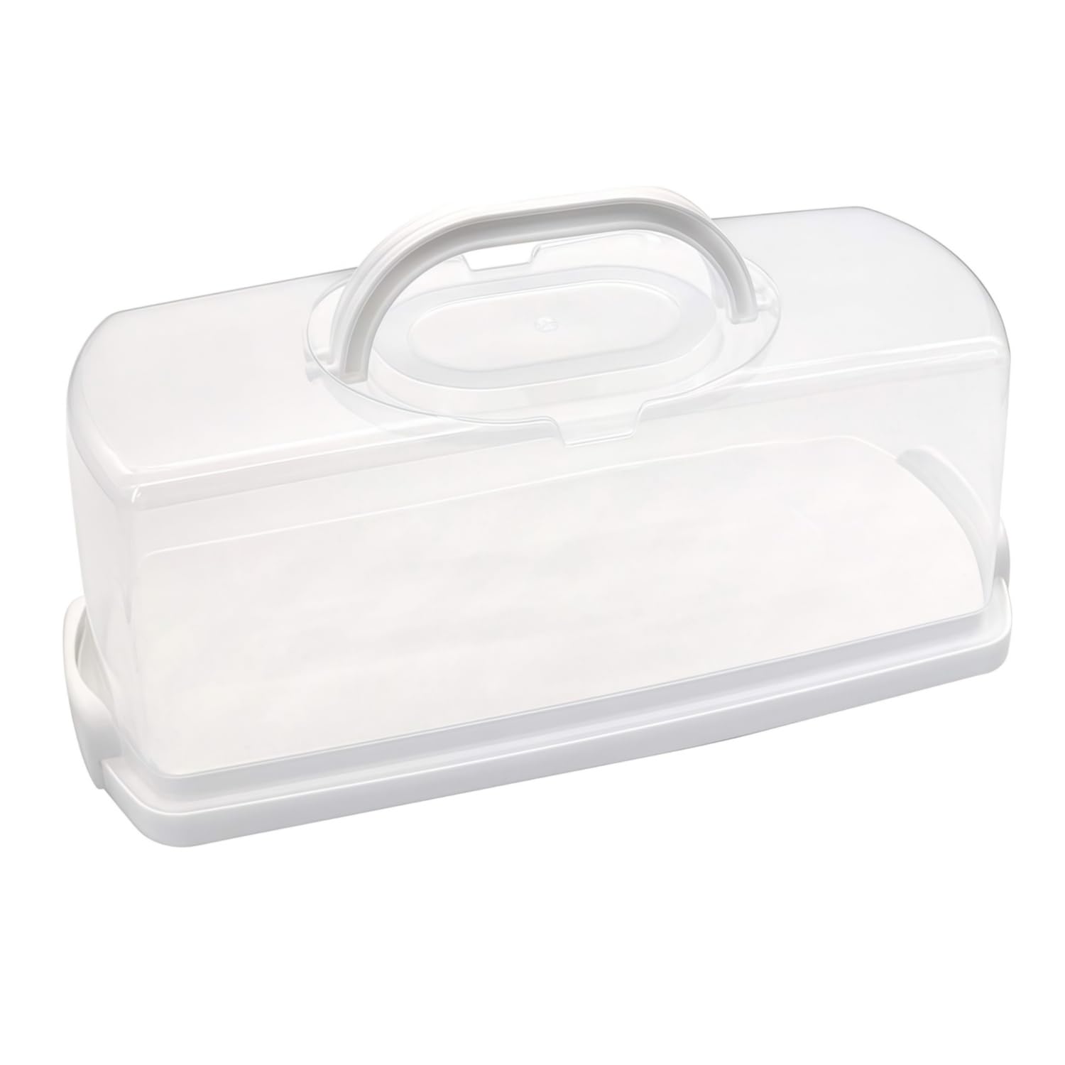 Easnea White Portable Bread Box With Handle, Loaf Cake Container Plastic Rectangular Food Storage Carrier Bread Keeper With Transparent Lid For Pastries, Bagels, Bread Rolls, Buns Or Baguettes (White)
