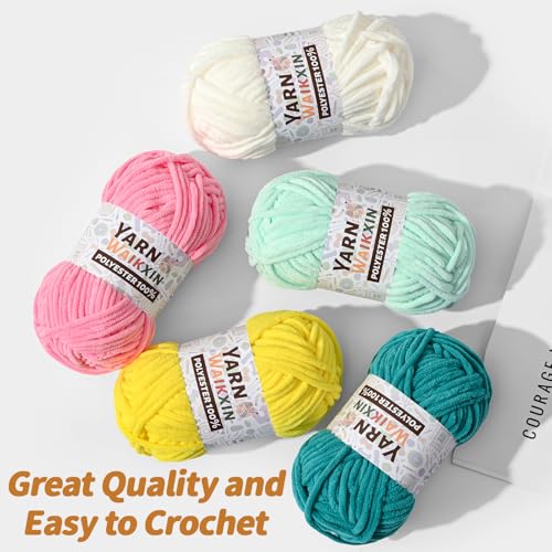 Image of 3 Pack Soft Chenille Yarn for Crocheting, Fluffy Chunky Crochet Yarn for Baby Blanket, (5.29oz /196.8yds) Fuzzy Velvet Yarn for Amigurumi&DIY Puzzle、Crafts、Scarf(3 Aqua Green)