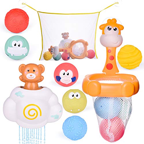 FUN LITTLE TOYS Toddler Bath Toys, Basketball Hoop Set for Kids with 6