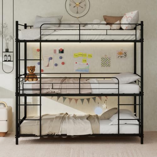 Sapgaks Lit superposé Enfant 90x190,lit Mezzanine 3 Places,lit superposé 3 Places,lit Enfant avec Barriere,est livré avec Une échelle intégrée,des Garde...