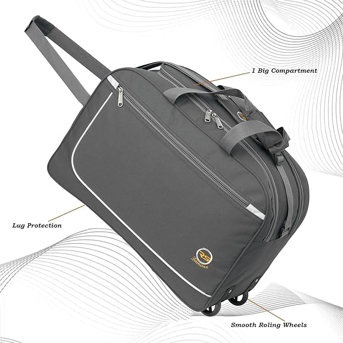 Image of 65L Strolley Duffel Bag - Travel Bag Waterproof Polyester Lightweight Luggage Bags with 2 Wheel (Grey)